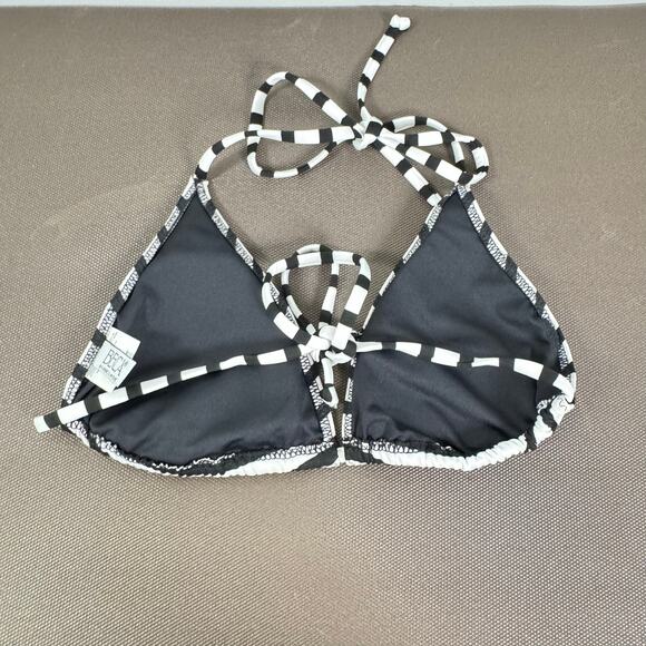 Becca Women' Black And White Polyester Striped Iris Ribbed Bikini Top Size M - Picture 2 of 5